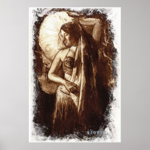 Poster Dançarino de barriga fêmea com um véu