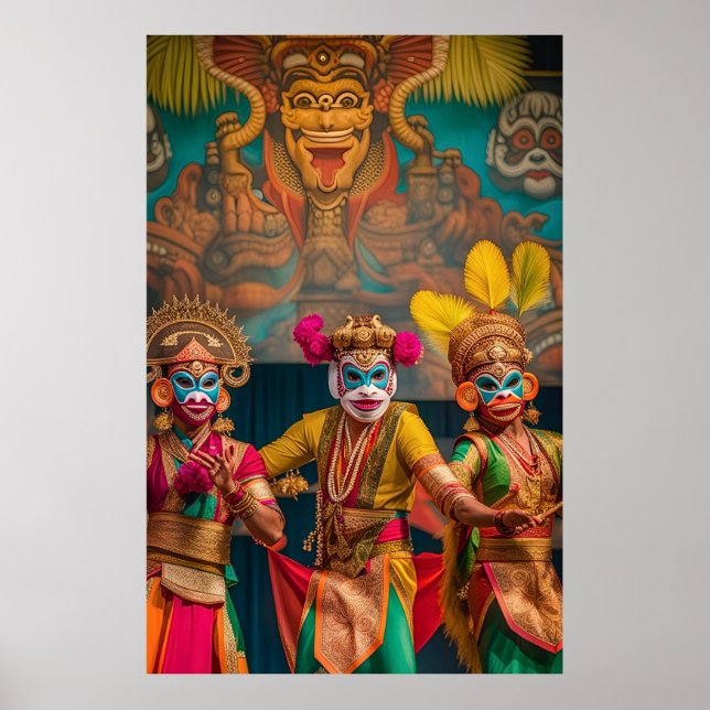 Poster Dançarinos Máscaras Balineses Indonésios (Frente)