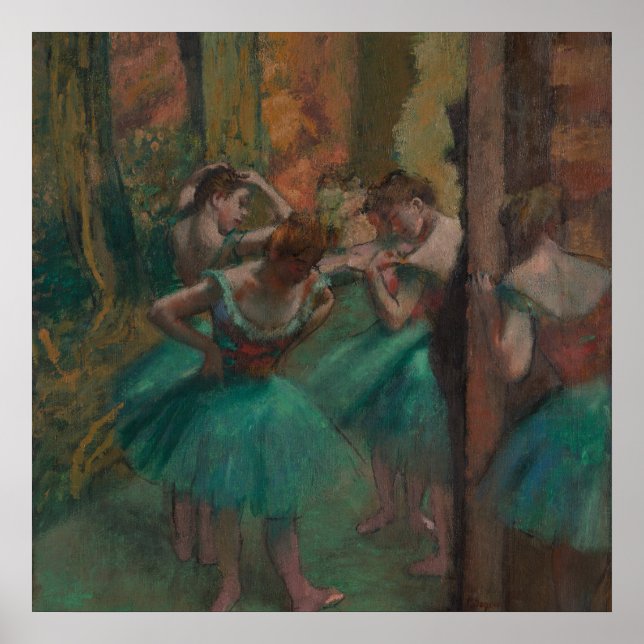 Poster Dançarinos, rosa e verde por Edgar Degas (Frente)
