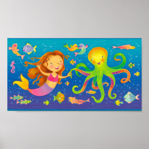 Póster Dancing Mermaid and Octopus