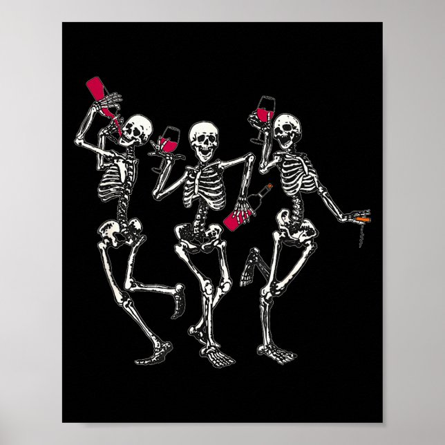 Poster Dancing Skeletons Drinking Wine Lover Funny Hallow (Frente)
