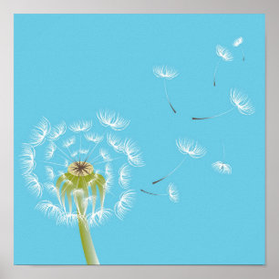 Poster Dandelion sky, artes brancas e azuis