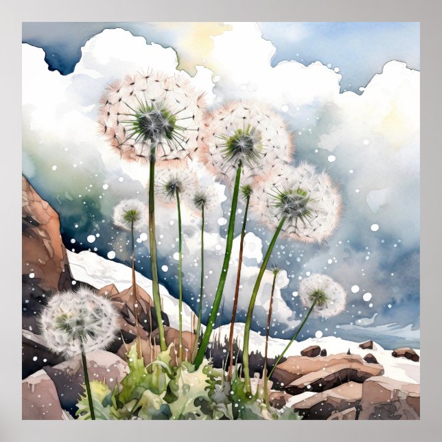 Poster Dandelion Wall Art, Floral Square (Frente)