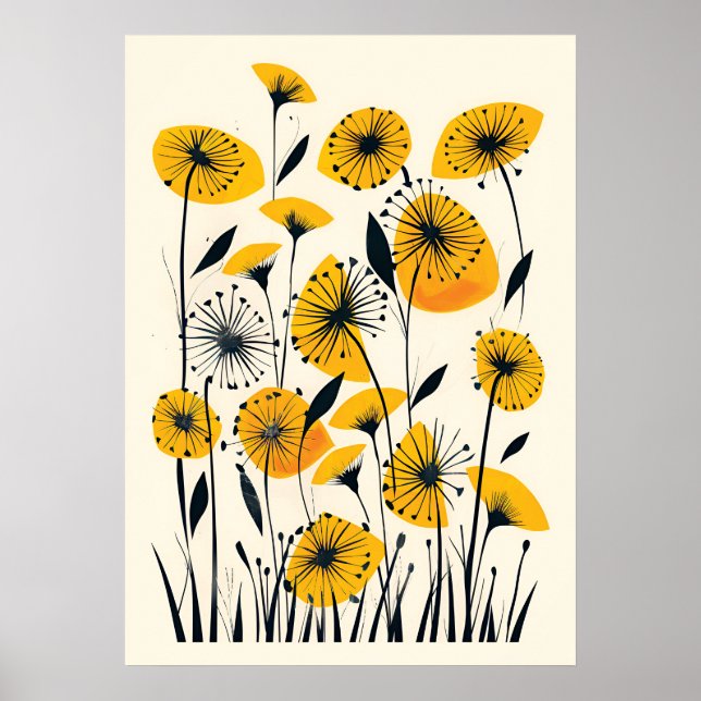 Poster Dandelion wildflower field (Frente)