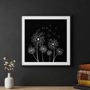 Poster Dandelions Brancos Arte Linear 