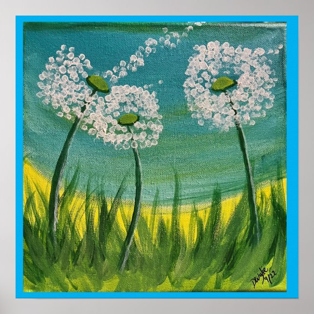 Poster Dandelions - Pintura original e poema (Frente)