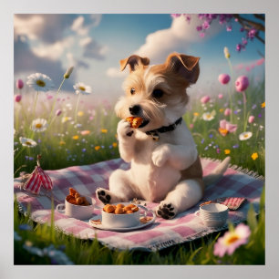 Poster Dandie Dinmont Terrier em um piquenique