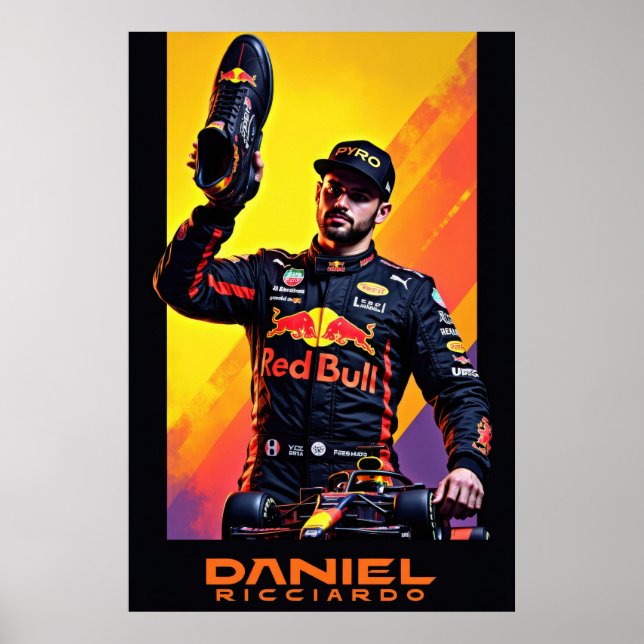 Poster Daniel Ricciardo portrait with formula one car  (Frente)