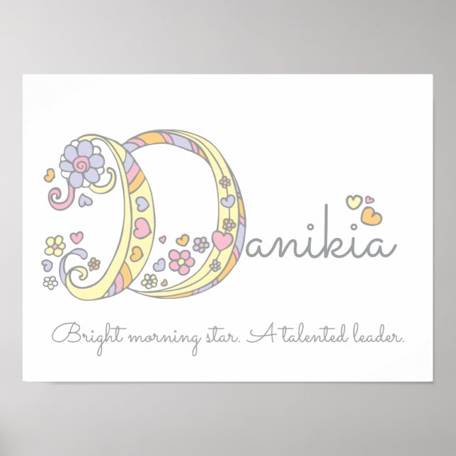 Póster Danikia pôster decorativo com nome e significado (Frente)