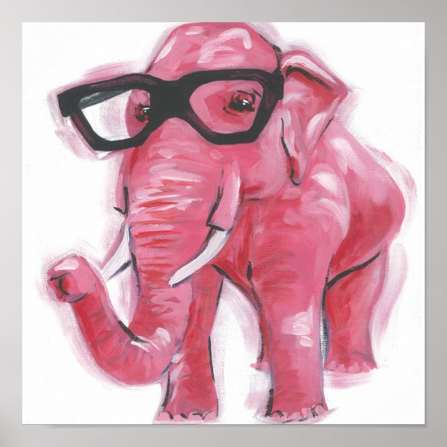 Poster Dapper | Elefante Rosa Em Óculos (Frente)