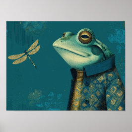 Poster Dapper Frog & Dragonfly - Surreal Vintage Animal 