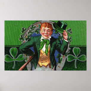 Poster Dapper Leprechaun Vintage Rua. Dia de Patrick