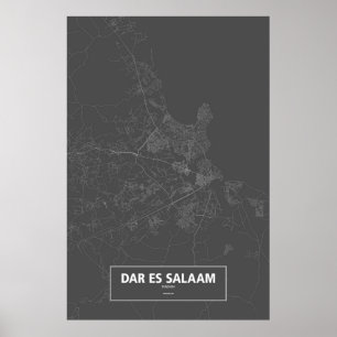 Póster Dar es Salaam, Tanzânia (branca no preto)