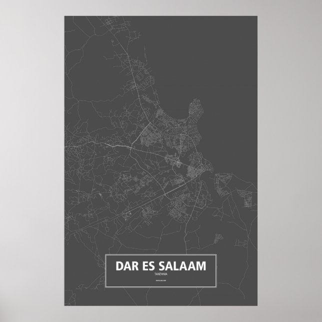 Póster Dar es Salaam, Tanzânia (branco no preto) (Frente)