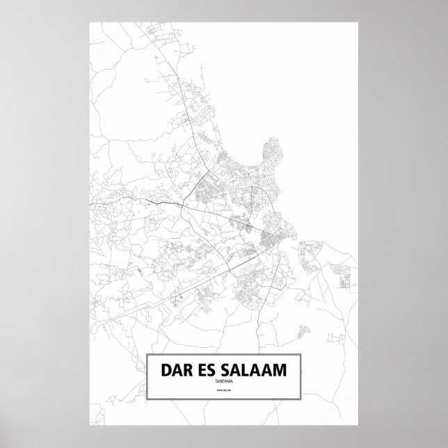 Poster Dar es Salaam, Tanzânia (preto no branco) (Frente)