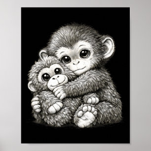 Poster Dar um soco num macaco com meme de abraço de ursin