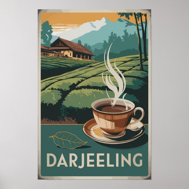 Poster Darjeeling Índia Chá Viagem Arte Vintage (Frente)