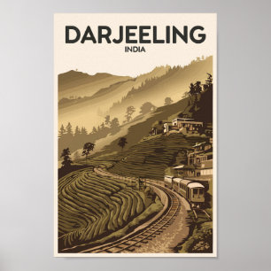 Poster Darjeeling India Illustration Viagem Art Vintage