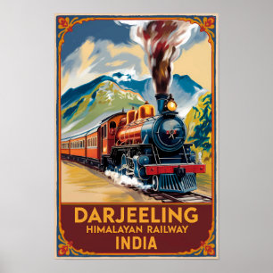 Poster Darjeeling India Train Painterly Viagem Art Retro