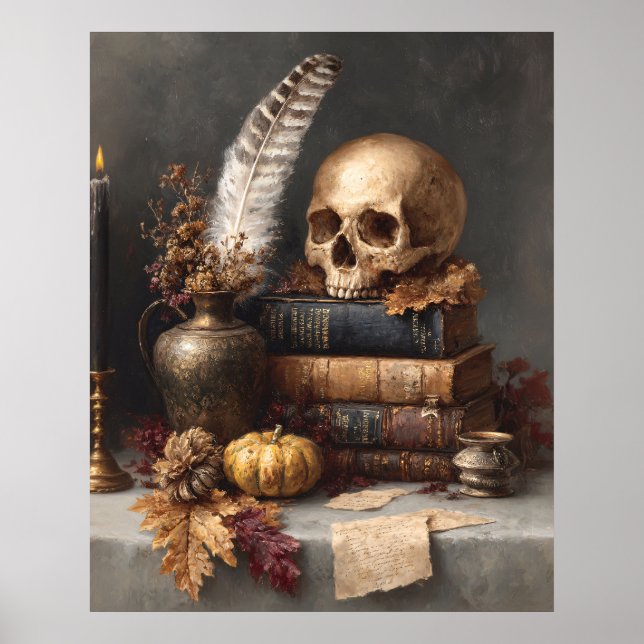 Poster Dark Academia Still Life with Skull (Frente)