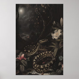 Poster Dark Botanical Snake Art Print Floral Reptile
