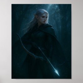 Poster Dark Elf Archer Fantasy Art – Mystical Forest 