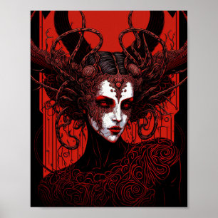 Poster Dark Elf Demon Red Black Fantasy Art