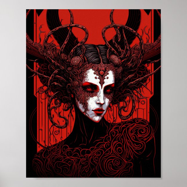 Poster Dark Elf Demon Red Black Fantasy Art (Frente)