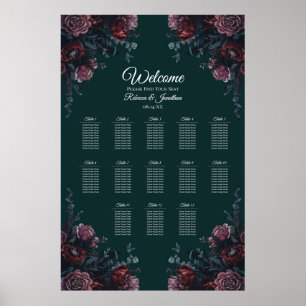 Poster Dark Forest Green Elegant Wedding Seating Chart