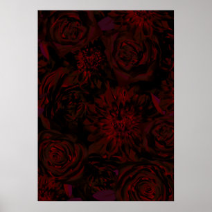 Poster Dark Garden Red Romantic Flowers Gothic Glam