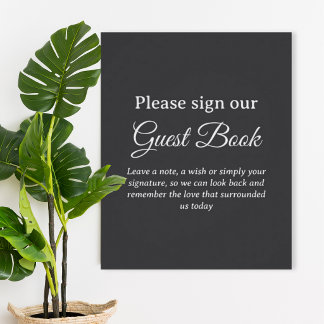 Póster Dark Gray Wedding Guest Book Poster
