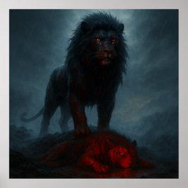Poster Dark Lion Victory – Dramatic Rain Scene