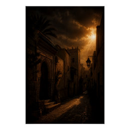 Póster Dark Riad Alley Sunburst Poster