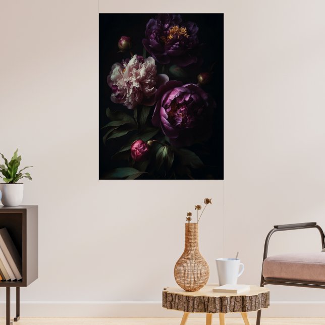 Poster Dark Romantic Purple Peonies Flower Bouquet  (Sala de Estar 3)