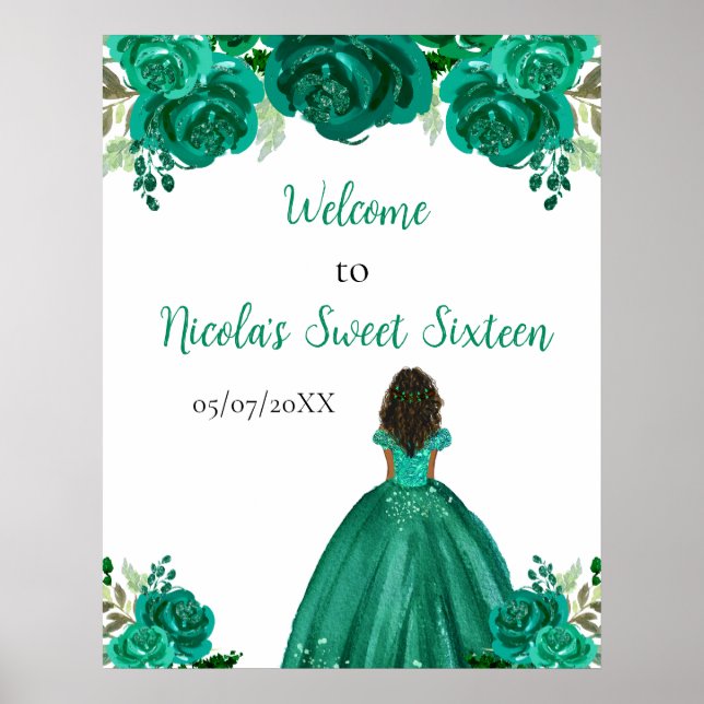 Poster Dark Skin Princess Green Sweet Sixteen Welcome (Frente)