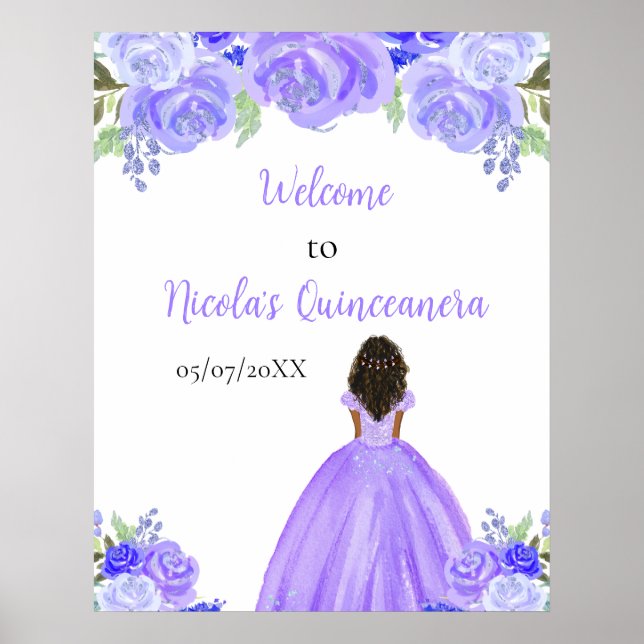 Poster Dark Skin Princess Purple Quinceanera Welcome (Frente)