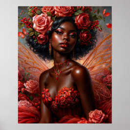 Poster Dark-Skinned Fairy With Red Roses