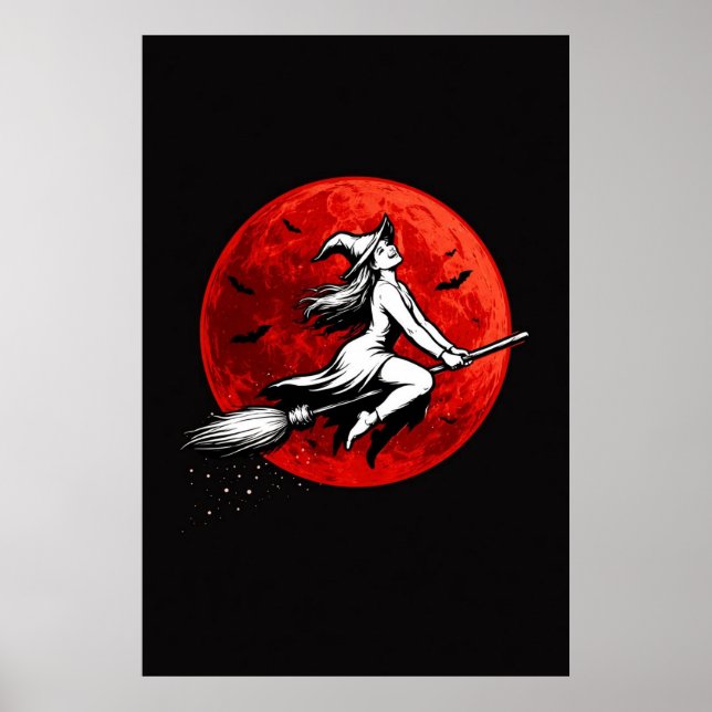 Poster Dark Witch Flying Over Red Moon (Frente)