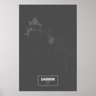Póster Darwin, Austrália (branco no preto)