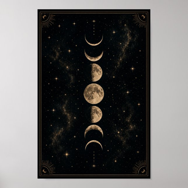 Poster das Fases da Lua Celestial | Arte Boho de P (Frente)