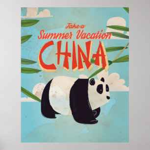 Poster das férias da panda de China do vintage