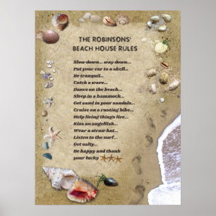 Poster das Regras da Casa de Praia (personalizáve