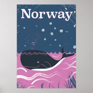 Poster das viagens vintage da baleia de Noruega