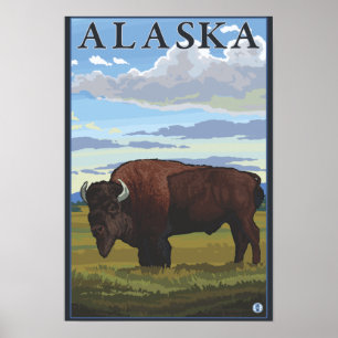 Poster das viagens vintage da cena do bisonte