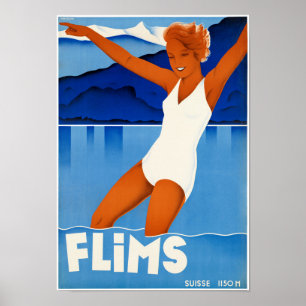 Poster das viagens vintage da suiça de Flims