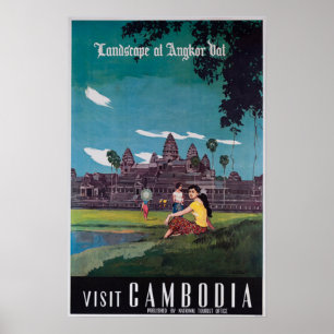 Poster das viagens vintage de Angkor Wat Cambodia