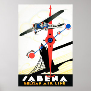 Poster das viagens vintage de Bélgica restaurado