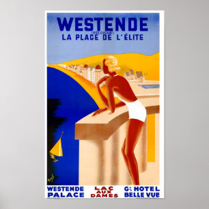 Poster das viagens vintage de Bélgica restaurado