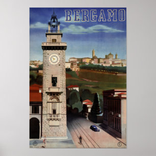 Poster das viagens vintage de Bergamo restaurado