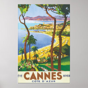 Poster das viagens vintage de Cannes Cote d'Azur